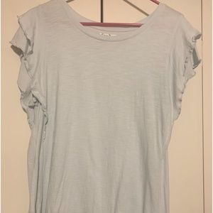 Cute light teal greenish blue top with ruffled cap sleeves